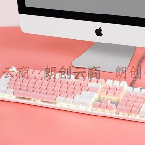 黑峡谷（Hyeku）GK715s有线机械键盘 游戏机械键盘 吃鸡键盘PBT键帽 粉白色凯华插拔白轴