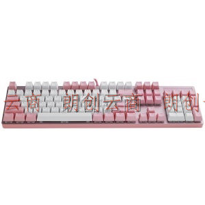 雷柏（Rapoo） V500PRO粉白版 机械键盘 有线键盘 游戏键盘 104键单光键盘 拼色键盘 PBT键帽 茶轴