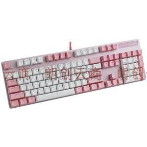 雷柏（Rapoo） V500PRO粉白版 机械键盘 有线键盘 游戏键盘 104键单光键盘 拼色键盘 PBT键帽 黑轴