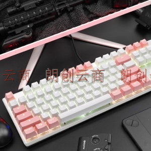黑峡谷（Hyeku）GK715s有线机械键盘 游戏机械键盘 吃鸡键盘PBT键帽 白粉色凯华插拔白轴