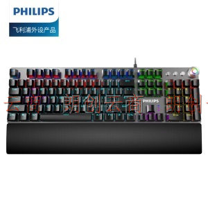 飞利浦(PHILIPS)SPK8614 机械键盘 有线键盘 游戏键盘 104键 混光 吃鸡键盘 背光键盘 电脑键盘 黑色 青轴