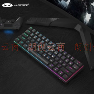 MageGee MK-Mini Plus 蓝牙无线连接双模机械键盘 61键迷你便携机械键盘 RGB可调背光键盘 黑色RGB 青轴