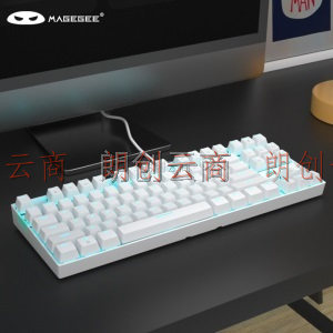MageGee MK-STAR套装 有线游戏键盘鼠标套装 87键可调背光机械键鼠套装 mini便携机械键盘鼠标 白色蓝光 青轴
