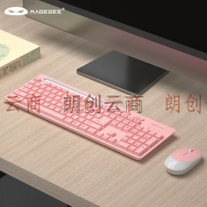 MageGee V620 超薄无线键鼠套装 女生便携舒适键盘鼠标 台式办公商务键鼠套装 USB连接电脑笔记本键盘 粉白色
