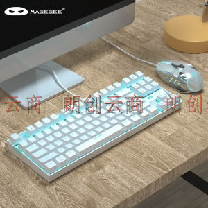 MageGee MK-STAR 吃鸡游戏机械键盘 87键迷你机械键盘 便携办公键盘 台式笔记本电脑键盘 白色蓝光 红轴