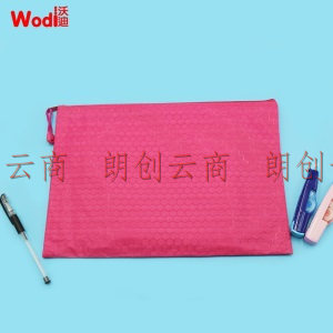 沃迪（wodi）5只装单层A4球纹网格防水拉链文件袋/彩色科目资料袋  玫瑰红 WD-QWD-003