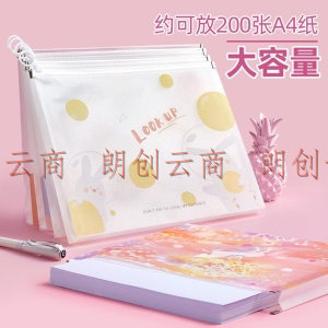 文谷(Wengu)a4透明拉链袋大容量收纳文件袋 卡通可爱资料袋 塑料防水拉边袋 学生文具试卷袋 4个装LBD-079
