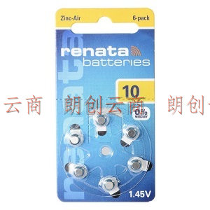 瑞纳达（RENATA）助听器电池ZA10/PR70 1.45V锌空气钮扣电池6粒装