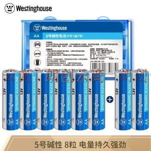 西屋（Westinghouse）碱性电池 干电池 LR6/AA/5号 电池 6节+送2节 鼠标/血压计/血糖仪/玩具/指纹锁