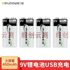德力普（Delipow） 9V充电电池 450mAh大容量锂电池充电套装6F22万用表麦克风 450mAh电池【4节装】