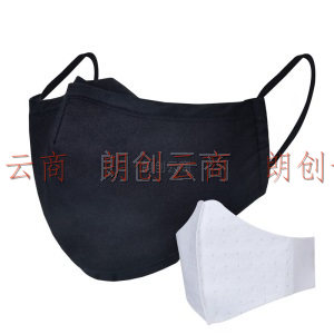 folca口罩1只装黑色棉布（可水洗棉布）防雾冬季防雾霾保暖（含3只过滤片）