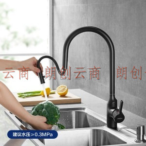 恒洁(HEGII)厨房水龙头 抽拉式菜盆水槽龙头 多功能健康水龙头(黑色)（含进水软管）HMF903-412