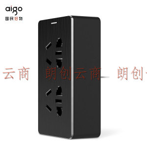 爱国者 aigo一转二扩展插座转换器/转换插头适用于厨房 卧室 拉丝工艺黑色TZ0200-aigo