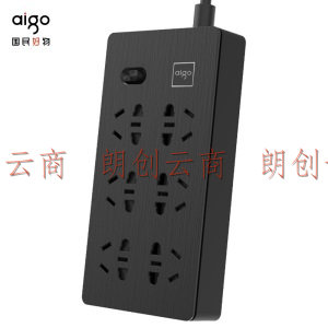 爱国者aigo六位插座总控开关新国标/排插/接线板拉丝工艺黑色   TC0601-aigo