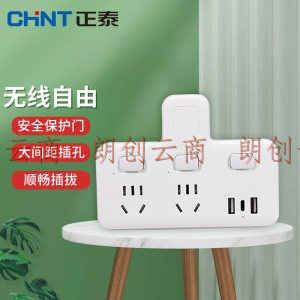 正泰(CHNT)转换插头/品字形一转三插座/无线转换插座/电源转换器 2位分控插座（带独立开关带USB）