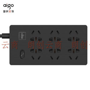 爱国者aigo六位插座总控开关新国标/排插/接线板拉丝工艺黑色   TC0601-aigo