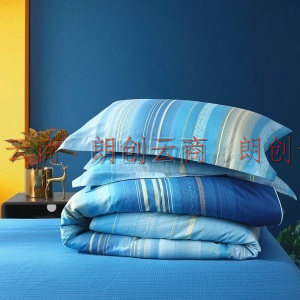 水星家纺 床上四件套纯棉 全棉斜纹床品套件被套床单被罩 蔚蓝湖泊 加大双人1.5米床