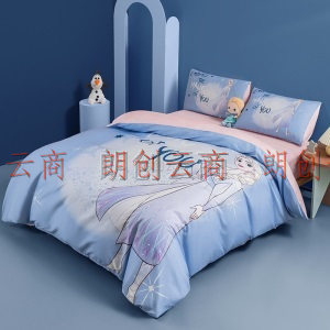 迪士尼(Disney) 床品套件 全棉四件套 纯棉卡通学生床单被套被罩单双人套件 星光艾莎1.5m床