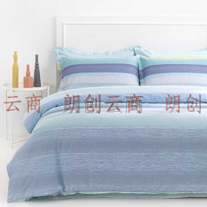 安睡宝（SOMERELLE）床品套件 全棉条纹简约四件套 纯棉床单被套 双人 齐拉索 1.5米床 200*230cm