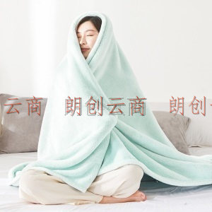 佳佰 毛毯 A类母婴级 毯子法兰绒珊瑚绒长毛绒午睡毯 青浅绿 150*200cm