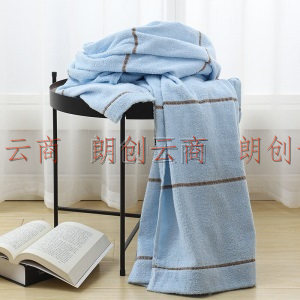 瑞卡丝 毛毯家纺 全棉毛巾被多功能透气毯子素色提花空调盖毯 蓝底咖条 145*190cm