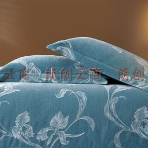 水星家纺 大提花抗菌四件套欧式轻奢床单被罩被套床上用品套件 沁馨花语(蓝) 加大双人1.8米床