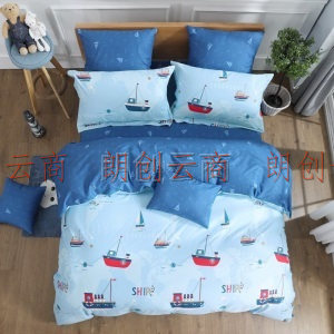 水星家纺 床上四件套纯棉 抗菌儿童卡通套件床单被罩被套 小海船 1.5m床（适配200×230cm被子）