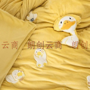 水星家纺 法兰绒珊瑚绒四件套 床单被罩被套床上用品套件 冲鸭 (吸湿发热) 1.5米床
