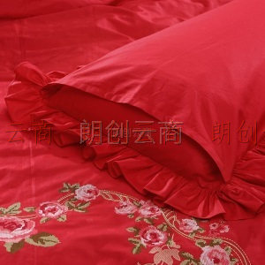 富安娜家纺 婚庆多件套 中式大红刺绣结婚床品套件 新婚配件绣花床单被罩 八件套 1.8米/2米床 被套230*229cm