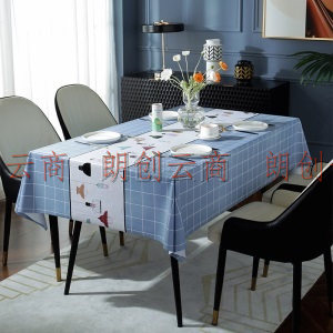 意尔嫚 桌布防水 防油桌垫 免洗餐桌布茶几垫台布 北欧风格子 137*180cm 蓝色印花