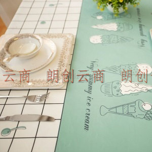 富居FOOJO 桌布茶几布防水防油桌垫北欧风格纹免洗餐桌布茶几垫台布137×180cm绿色甜筒格子