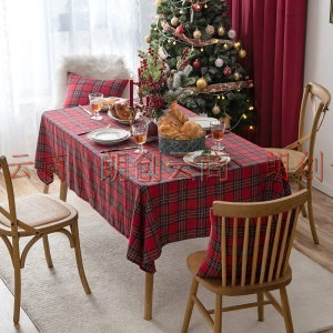 艾薇桌布长方形餐桌布新年美式格子台布茶几布盖布140*180cm丰收红格