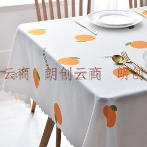 一居尚品 桌布防水防油TPU台布茶几布桌垫 布艺长方形餐桌布桔子白色 支持定制 135*180