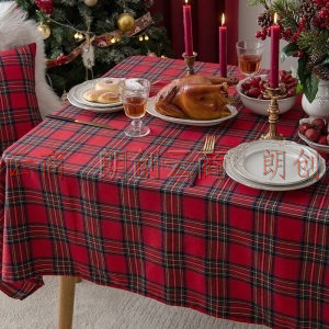 艾薇桌布长方形餐桌布红色喜庆美式格子台布茶几布盖布防尘罩140*260cm丰收红格