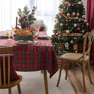 艾薇桌布长方形餐桌布新年美式格子台布茶几布盖布140*180cm丰收红格