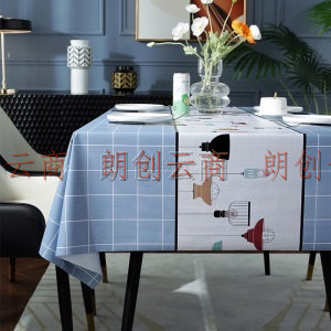 意尔嫚 桌布防水 防油桌垫 免洗餐桌布茶几垫台布 北欧风格子 137*180cm 蓝色印花