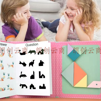 西下 儿童磁性七巧板智力拼图学生用益智玩具教具一年级磁力二年级上数学比赛男孩女孩3-7岁 粉色