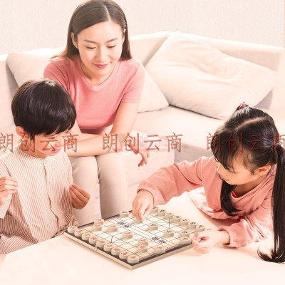 得力(deli) 中国象棋套装折叠棋盘 标准下棋原木色棋子35mm 中号6733