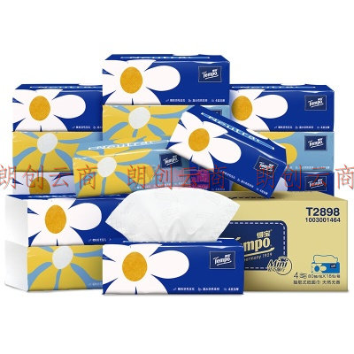 得宝（TEMPO）抽纸Mini系列4层加厚80抽*18包湿水柔韧 纸巾 餐巾纸 卫生纸整箱