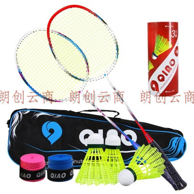 启傲(QIAO)羽毛球拍全碳素对拍比赛套装4U24磅白红蓝