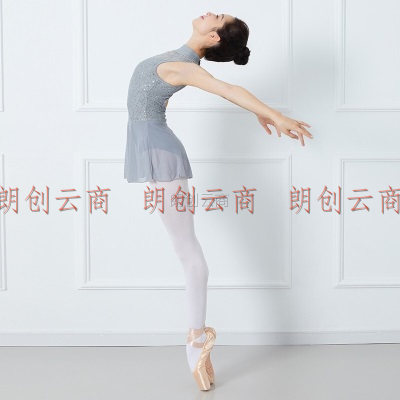 三沙（Sansha）高领舞蹈练功服女无袖露背芭蕾舞体操形体演出连体服 灰色 XL