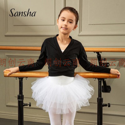 三沙（Sansha）儿童舞蹈练功服女体操外套长袖上衣芭蕾服棉Y4051 黑色 M
