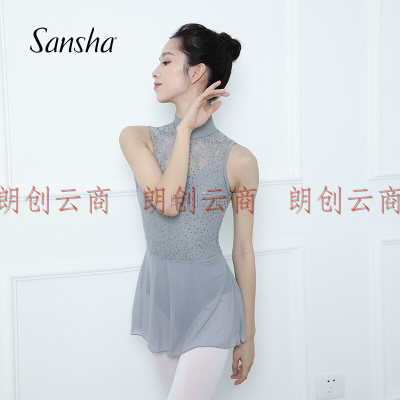 三沙（Sansha）高领舞蹈练功服女无袖露背芭蕾舞体操形体演出连体服 灰色 XL