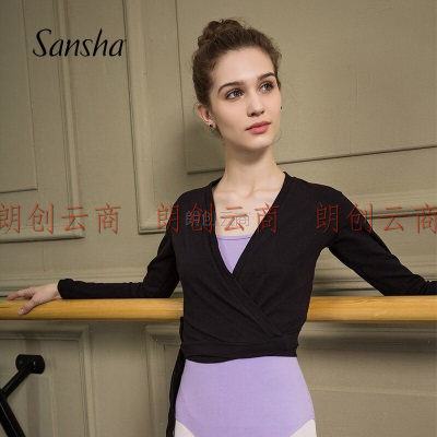 三沙（Sansha）舞蹈练功服女体操外套长袖上衣芭蕾服棉 D410C 黑色 XL