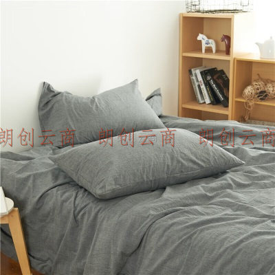 houseroom 水洗棉单人枕套一个 枕头套夏季纯棉枕芯套枕头皮枕头罩 深灰纯色48x74cm