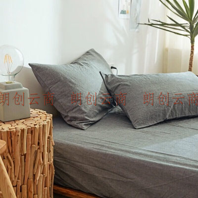 houseroom 水洗棉单人枕套一个 枕头套夏季纯棉枕芯套枕头皮枕头罩 深灰纯色48x74cm