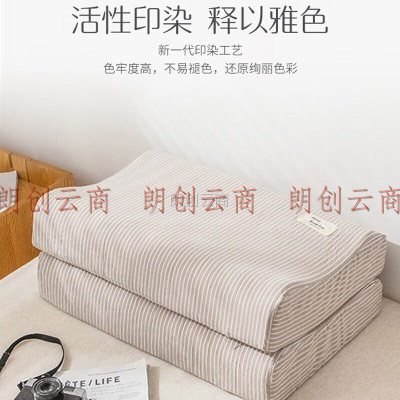 艾薇全棉乳胶枕套水洗棉枕套纯棉日式简约枕芯套记忆枕套一个装 米色条纹 40*60cm