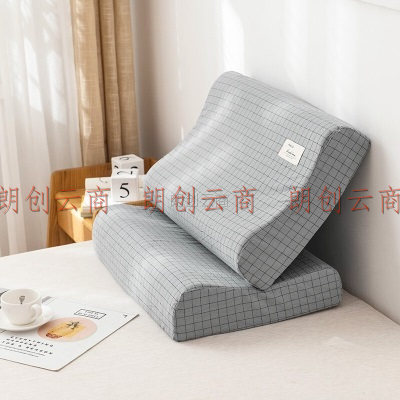 南极人（NanJiren）枕套 乳胶枕头套全棉水洗棉日式纯棉枕芯套 小蓝格 一对装40*60cm