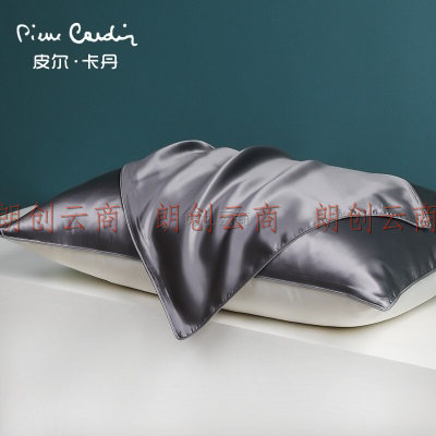 皮尔卡丹真丝枕套19姆米 100%桑蚕丝枕头套单人成人纯色枕芯套 灰 单只装