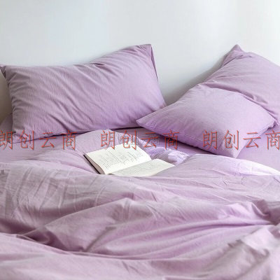 houseroom 水洗棉单人枕套一个 枕头套夏季纯棉枕芯套枕头皮枕头罩 浅紫纯色48x74cm
